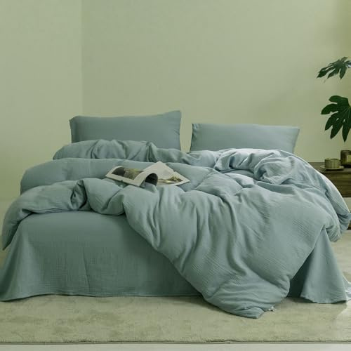 KEAYOO Musselin Bettwäsche 135x200 cm Grün mit einem Kissenbezug 80x80 cm aus 100% Baumwolle - Traumhaft weiche (Grün, 135x200cm)