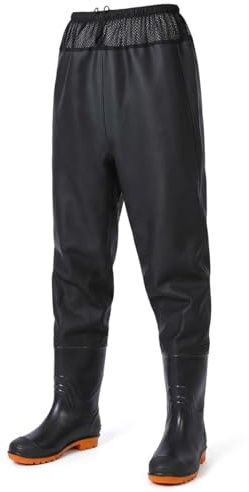 Waders for Men, Waterproof Overalls - Multifunction Waders Chest Waders Hicken Rubber Boots Waist Hip Waders Mens Hunting Fishing Bootfoot Breathable Elastic Waist PVC Nylon Waders Black
