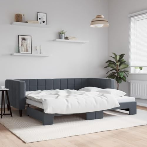 vidaXL Tagesbett, Sofabett Ausziehbar, Gästebett Schlafsofa für Schlafzimmer Wohnzimmer, Ausziehbett Sofa Bettsofa, Modernes Design, Dunkelgrau 90x200cm Samt