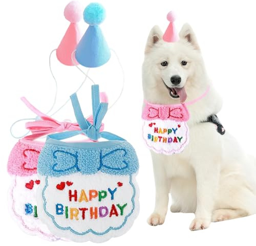 LINGJIA 2 Pezzi Cappello per Cani, Compleanno Cane, Bavaglini per Cappello di Compleanno per Animali Domestici, Adatto per la Maggior Parte Degli Animali Domestici di Piccola Media Taglia