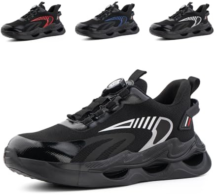Loiston Sicherheitsschuhe Herren Arbeitsschuhe Damen Leicht Stahlkappenschuhe S3 S2 S1 Atmungsaktiv Schutzschuhe mit Drehknopf Schwarz Gr.39