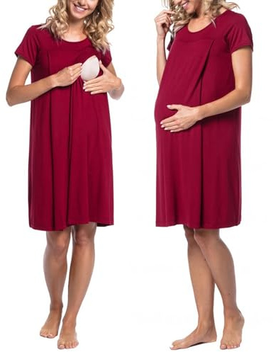 Chemise Nuit Allaitement Maternité Coton Robe de Nuit Femme Enceinte Col en V Manches Courtes Devant Ouvert Chemise de Nuit Femme Grossesse 3 en 1 Peignoir d'hôpital Accouchement Allaitement Maternel