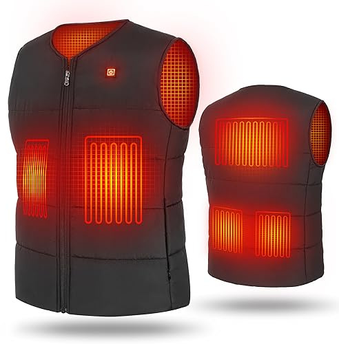 UNBON Gilet Chauffant Homme Femme avec Batterie Incluse 10000mAh, Gilet Chauffant USB Électrique Col V, Veste sans Manche Chauffante avec 3 Chaleurs 5 Zones Chauffage pour Moto Chasse Travail Noir L