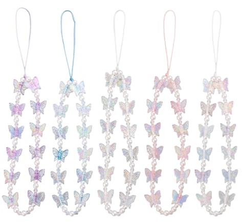 5 Butterfly Wrist Ornaments, Exquisite Mobile Phone Pendant, Beaded Keychain Pendant, Bag Decoration Pendant, Gift For Girls.