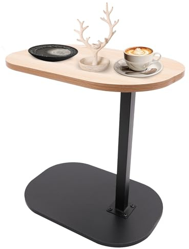 TTISJHK C-förmiger Beistelltisch höhenverstellbar 45–80cm, drehbare & neigbare Tischplatte, Sofatisch Nachttisch Laptisch mit Rollen, moderner Kleiner Couchtisch platzsparend & stabil (Holz)