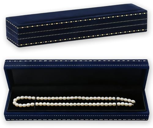 Avavani Rectangle Necklace Gift Box, Deep Blue Velvet Chain Storage Case