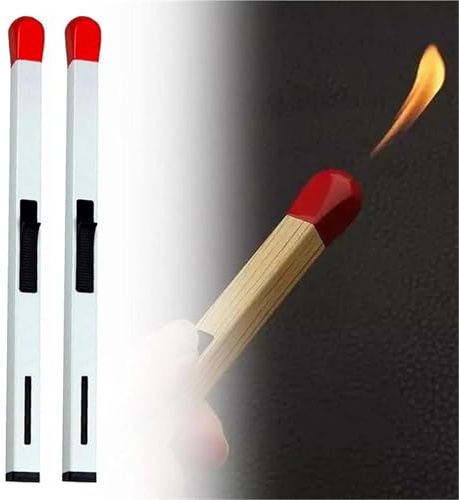 Match Lighters 2 Pack, Refillable Butane Candle Lighters for BBQ, Fireplace, Camping - Creative Match Stick Design, for Men and Women