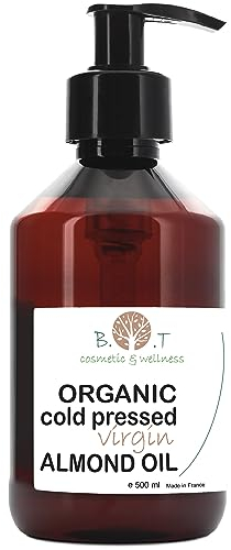 Huile Amande Douce Bio, Pressée à Froid, Pure. Huile de Massage Professionel, Huile pour Cheveux et Cils, Hydratant Corps (Mains, Ongles), Visage (Anti-âge), Vergetures Grossesse - 500 ml