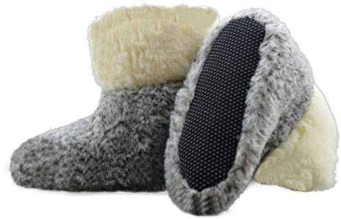 Moro-Design Hausschuhe Hüttenschuhe Lammfell 100% Schafwolle Schaffell Pantoffeln Grau 35-48 (47/48)