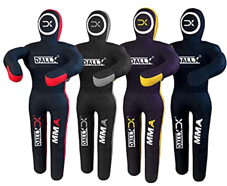 DALLX MMA Grappling Dummy BBJ Wrestling Brazilian Jiu Jitsu Punching Bag Judo Karate Throwing Boxing Fighting Dummy Self Defense Standing Position – UNFILLED (Black Grey, 5 Ft)