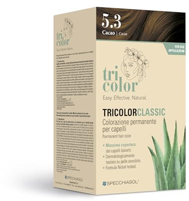 Specchiasol Tricolor Tinta per Capelli 2 applicazioni | Colore Capelli Senza Ammoniaca Permanente con Estratti Vegetali | Copertura Eccellente Dei Bianchi | Tinta Cacao 5.3