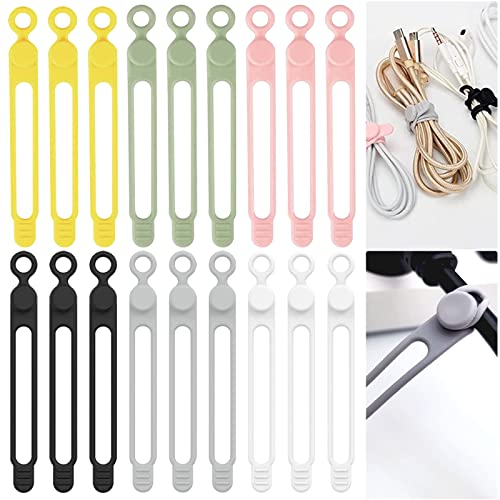 RUIJIE Attache Cable Silicone 18 Pièces Cable Tie Réutilisable, Collier De Serrage, Serre Câbles Silicone, Attaches Torsadées, Attache Cordon, Sangle Organisateur pour Cordes et Gestion des Câbles