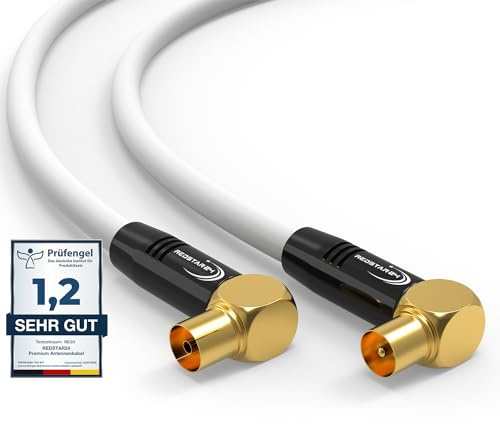 RedStar24 Cavo Antenna 1m Bianco - 90° Angolato Coassiale | Maschio a Femmina - Cavo Coassiale HDTV Premium per la TV via cavo | Cavo TV: Compatibile con TV, Radio, DVB-T/T2, DVB-C, DAB