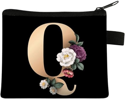 FAVORTALK Purse Pouch Black Coin Purse Small Soft Coin Wallet Initial Coin Bags Floral Money Pocket for Boy and Girls - 13619