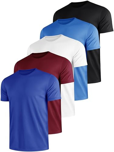 E-LIINJOYE Mens Short Sleeve Crew Neck Gym T Shirt Running Tops Mens Breathable Moisture Wicking Active Workout Shirts,XL 5P2