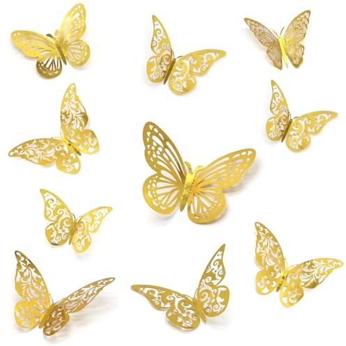 48 Pegatinas Decorativas de Mariposa de Oro, Pegatina de Pared, Pegatinas 3D, Para Decoración de Pasteles, Globos, Flores, Espejo, Marco de Fotos, Regalo