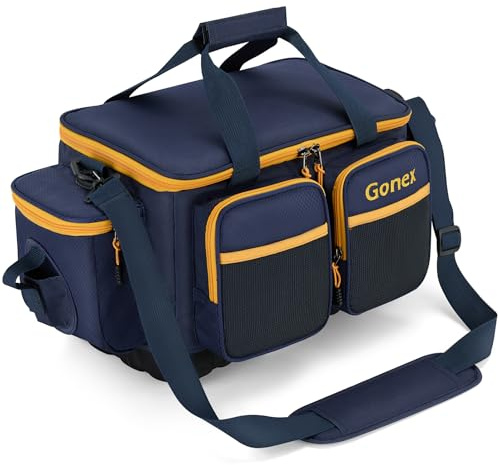 Gonex Sac de pêche, Sac de Rangement imperméable en Polyester avec bandoulière rembourrée et Dessous antidérapant, Convient pour boîte de pêche 3600 3700, Bleu, Moderne