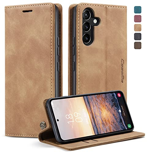 owlhold Handyhülle für Samsung Galaxy A54 5G Hülle, Premium Lederhülle Weiches Vintage-Nubukleder Faltbare Ständer Klapphülle Kartenfach Standfunktion stoßfest Schutzhülle für Samsung A54 5G -Braun