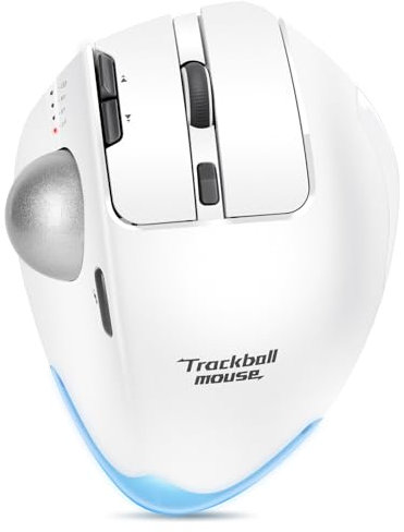 TRELC Wireless Trackball Mouse, Ergonomic Rollerball Mouse with 4800 DPI/7 Programmable Buttons, Thumb Control Mice, Rechargeable Optical Mouse for 3 Devices, for Windows, PC, Laptop, Tablet (White)