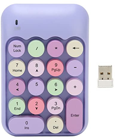 Joyzan Teclado Numérico de una Mano, Teclado Mecánico Inalámbrico Recargable, Portátil, Retro, 18 Teclas, USB 2.4G, Teclado Redondo, Extensiones Coloridas, Teclados (Tema Morado)