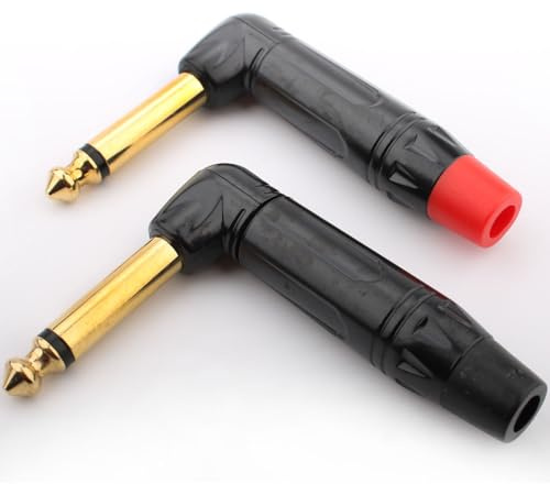 RUNCCI-YUN 2 pièces 6.35mm 1/4 TS souder connecteur Jack,Mono Audio Souder Connecteur connecteur angle droit de 6.35mm,prise de micro 6,35 TS plaqué or pour câbles haut-parleur/guitare/microphone