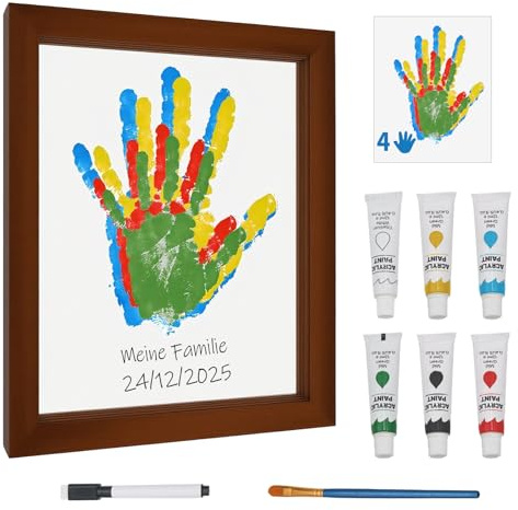 MeiKYing Juego de huellas de manos, juego de huellas de bebé, marco de madera transparente para manualidades, impresión de manos y huellas de familia, juego con espacio para 4, regalos de recuerdo