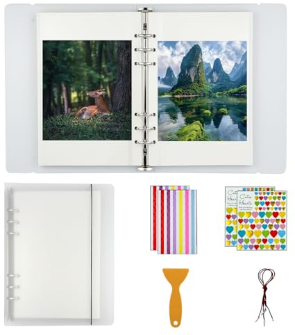 7x9 Inch 6-Ring Self Adhesive Photo Album with 30 Sheets/60 Pages, DIY Scrapbook Album with Decorative Stickers & Scraper Tool for Photos, Posters, Stamps