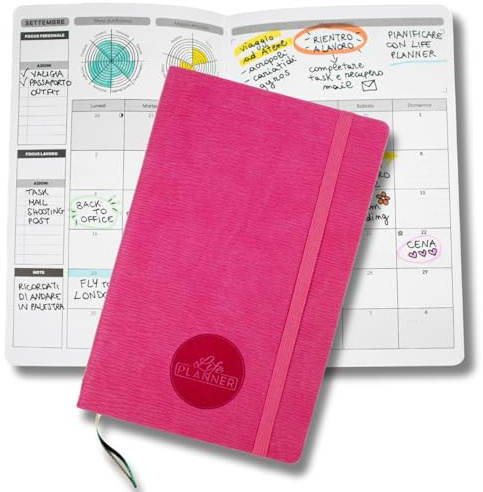 Life Planner, Agenda Motivazionale Made in Italy, Agenda 12 Mesi, da Gennaio a Dicembre 2026, Planner Settimanale e Mensile, Spazi Dedicati a Pensieri e Riflessioni (Fucsia, Piccola)