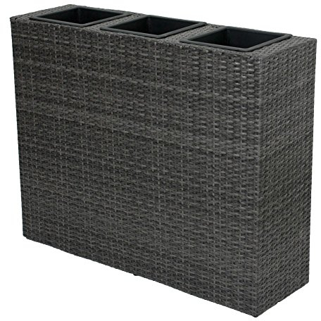 Rattan Raumtrenner mit 3 Pflanztöpfen Pflanzschale Blumentopf grau Übertopf