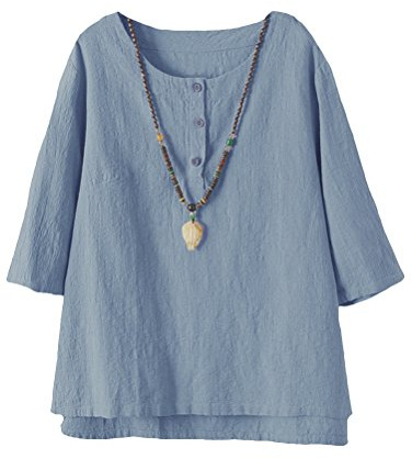 Vogstyle Donna Nuovo Tunica T-Shirt Maglietta Jacquard Top Blu 2XL
