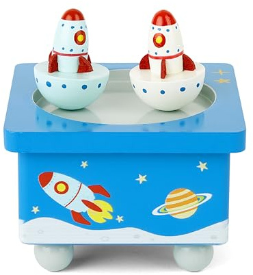 Mousehouse Gifts - Rocket Wooden Music Box for Baby's Nursery, Wood Musical Toy for Boys and Girls