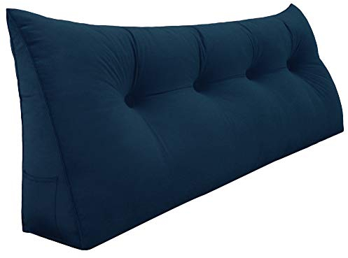 VERCART Rückenkissen Bett Rückenlehne Keilkissen Kopfteil Gepolstert Lesekissen Wandkissen Lendenkissen für Couch, Groß Sofakissen Kopfkissen Stützkissen Nackenkissen Samt Bezug Tiefes Blau 140cm