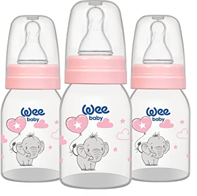 Wee Baby (3er-Pack) Babyflaschen aus Kunststoff | BPA-freie Trinkflaschen mit abgerundetem Sauger zur Nachahmung des Stillens | Baby und Kleinkindflaschen mit einem Fassungsvermögen von 125 und 250 ml
