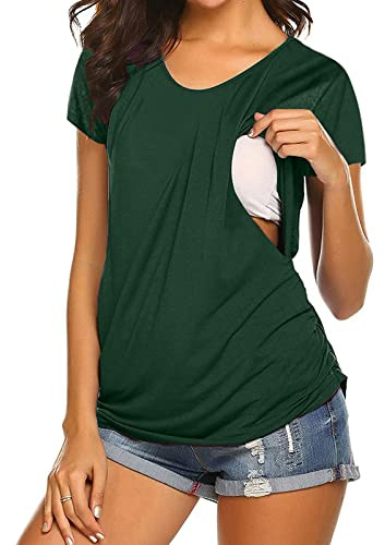 Top per l'allattamento da donna in gravidanza, canotta per l'allattamento, a due strati, morbida, a maniche corte, abbigliamento da gravidanza Blusa nera da donna Taglie Forti