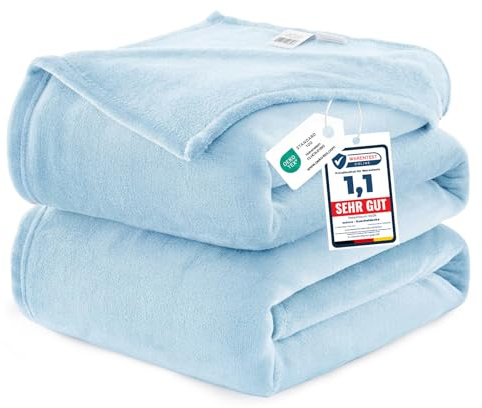 WAVVE Fleece Blanket Queen Size XL Light Blue 7ft x 8ft - Fluffy Soft Warm Versatile Large Throw Blanket for Bed/Sofa/Couch, 220x240 cm