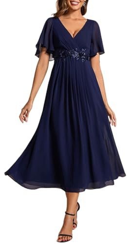 Ever-Pretty Vestidos de Noche Señoras Elegante para la Boda Tobillo Longitud Vestido de Invitada de Boda Vestido de Cóctel Vestidos de Fiesta Azul Marino 42