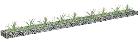 Baziroo Jardinière surélevée gabion en acier galvanisé, 360 x 30 x 10 cm, argenté, pour fleurs, parterre de jardin, en pierres, gabion, jardinière surélevée, en métal