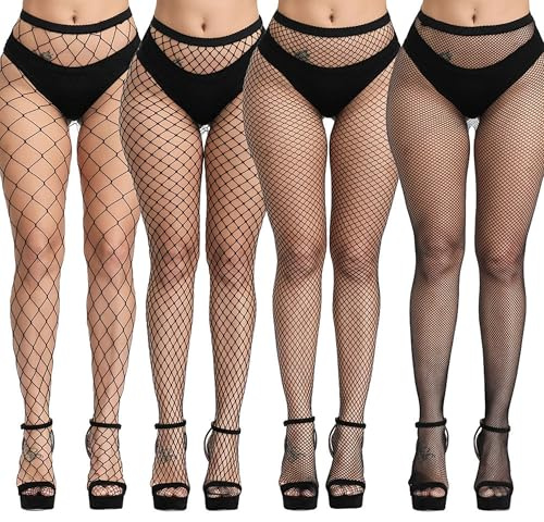 KUIZHEN Black Fishnet Tights Women, 8PCS Sexy Cross Mesh Tights, Pantyhose Fish Net Stockings, High Stockings Sexy Outfit, High Waist Suspender Pantyhose (One Size)