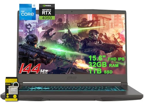 MSI Thin 15 Gaming Laptop 15.6 FHD IPS 144Hz Intel Octa-core i5-13420H (Beats i7-11800H) 32GB RAM 1TB SSD GeForce RTX 4050 retroilluminato USB-C Win11 w/ICP Accessorio