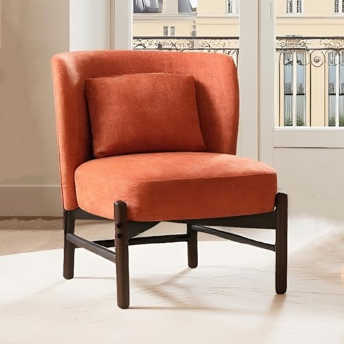chairus Occasional Accent Chair with Lumbar Pillow Armless Tub Chair in Chenille Fabric Upholstered Lounge Chair with Wood Legs (Orange)