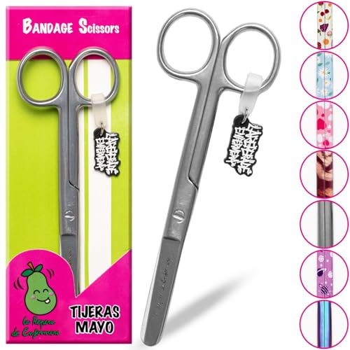 La Repera de Enfermera® Tijeras Enfermeria - Tijeras Mayo - Punta Roma Acero Inoxidable para Vendaje | Punta Redonda Profesional | Regalos de Enfermería y Accesorios Enfermera TCAE (SILVER QUILL)