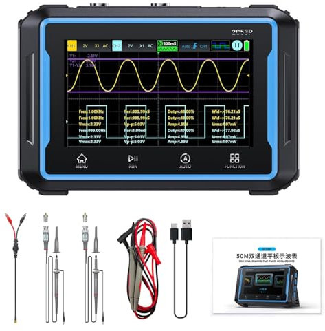 DEWIN Oscilloscopio Digitale,2C53P 3 in 1 Oscilloscopio/Multimetro/Generatore Segnale,Oscilloscopio Doppio Canale Larghezza di Banda 50 MHz,19999 Conteggi,Campionamento 250MSPS (2C53P)