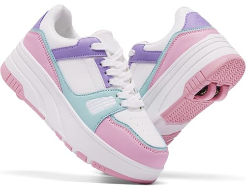 ANEFUN Rullskor för barn, skor med hjul för flickor och pojkar, moderiktiga sneakers med avtagbara hjul