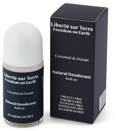 Freedom on Earth Natural Deodorant - Coconut & Ocean | Aluminium Free | 24 Hour Protection for Men & Women | Vegan & Cruelty Free | Gentle Formula | Glass Bottle | 100% Recyclable