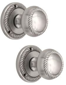 Infinity Decor Paire de boutons de porte traditionnels géorgiens à mortaise en chrome satiné 50 mm – Poignées rondes à ressort en laiton massif pour une utilisation intérieure et extérieure
