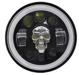 Faro de Moto Faro LED Redondo De Calavera De 5,75/7 Pulgadas Con Luz Circulación Diurna Y Señal Giro Tipo Ojos Ángel Para Motocicleta Para Wrangler Faro Motocicleta(1 Pcs 5.75 Inch)