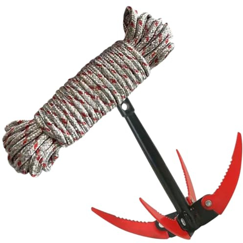 VALICLUD Outil pour Enlever l'herbe Aquatique Pliable en Acier Inoxydable 4 Dents Coupantes Râteau pour Bassin Accessoire de Nettoyage pour Étang Corde de 10 Mètres Couleur Aléatoire