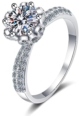 Diamantring, 2ct Moissanit förlovningsringar for kvinnor runda slipade D-färgade VVS1 sterlingsilverdiamantringar vigselringar
