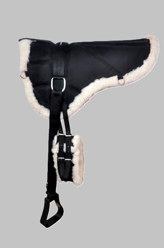 Pony Bareback Saddle Pad Anti Slip Comfortable Micro Suede High Density Foam Adjustable Stirrups And Girth Included Black Color