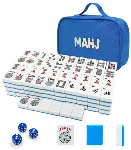 SEHAUSEU American Mahjong Tiles Set, 166 Tiles & 3 Blue Dice & Bag